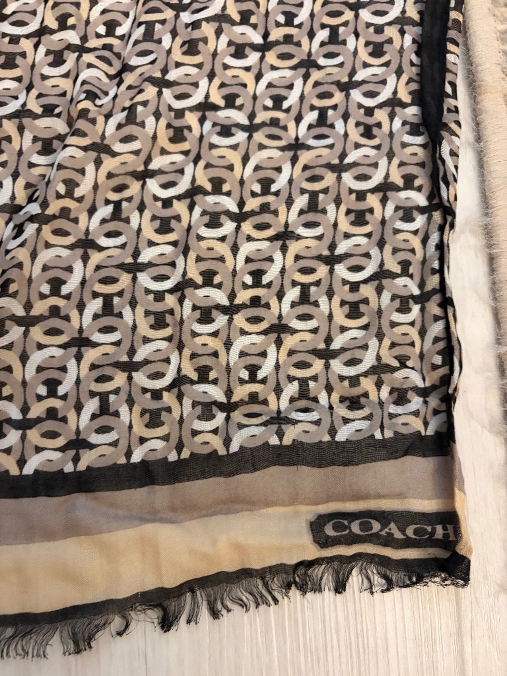 Coach Signature Link Print Lightweight Frayed Edge Scarf